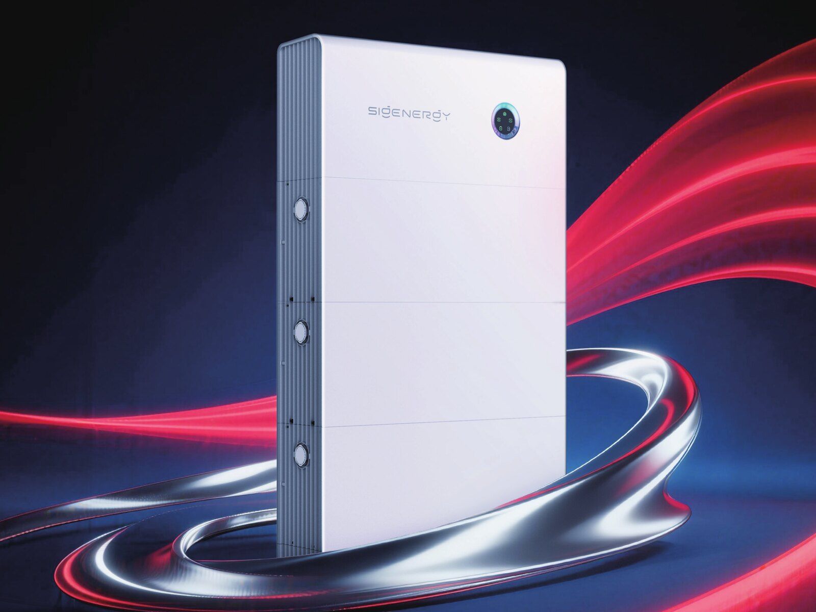 SigenStor Neo: vit styrenhet ovanpå tre staplade batterimoduler